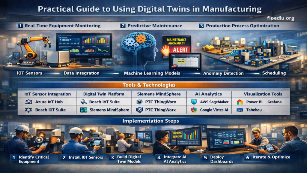 Virtual replica of a factory machine connected to sensors and data analytics representing Digital Twin Technology.