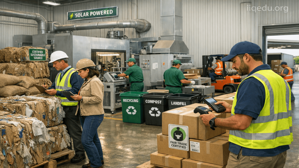 Staff inspecting products and monitoring digital dashboards in a manufacturing facility to ensure global quality and compliance standards.