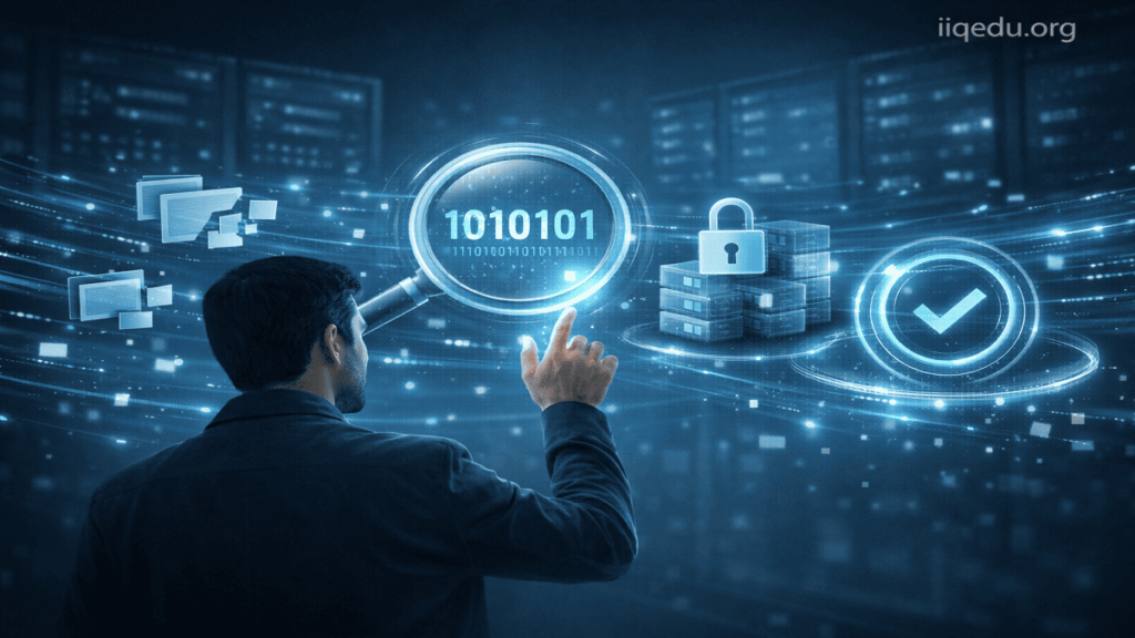 Abstract digital interface analyzing encrypted data and evidence in a secure virtual environment