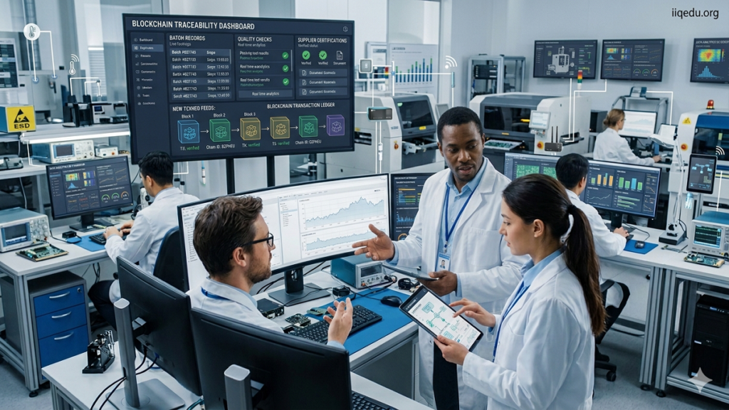 Employees leverage blockchain technology for QA traceability, monitoring real-time dashboards, supplier certifications, and production data to ensure product quality and regulatory compliance.