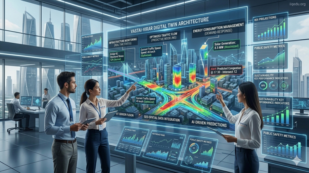Virtual replica of a factory machine connected to sensors and data analytics representing Digital Twin Technology.