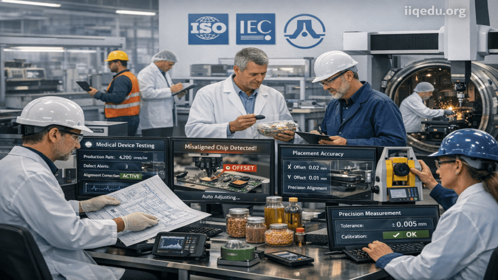 Engineers and researchers performing product testing in a modern laboratory environment, representing National Quality Infrastructure, with watermark iiqedu.org in the top-right corner