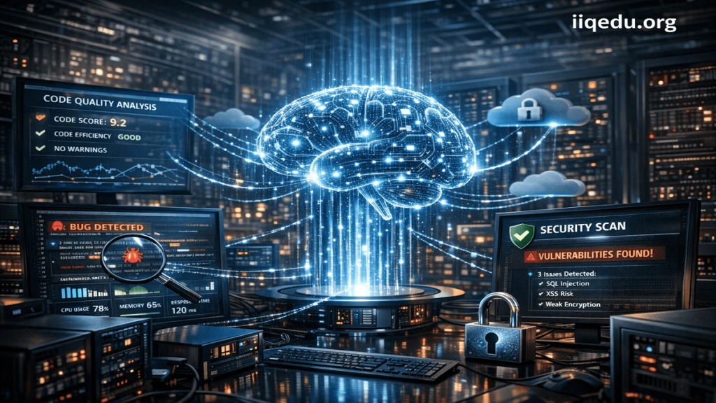 Artificial intelligence system scanning and evaluating code across multiple servers in a high-tech environment